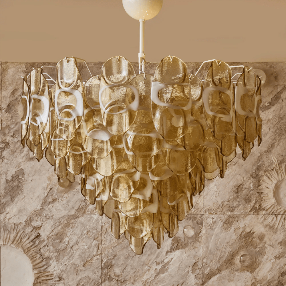 Aurora Chandelier Amber Murano Glass Oval Drops Layered - Neutralighting