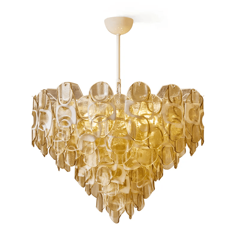 Aurora Chandelier Amber Murano Glass Oval Drops Layered - Neutralighting
