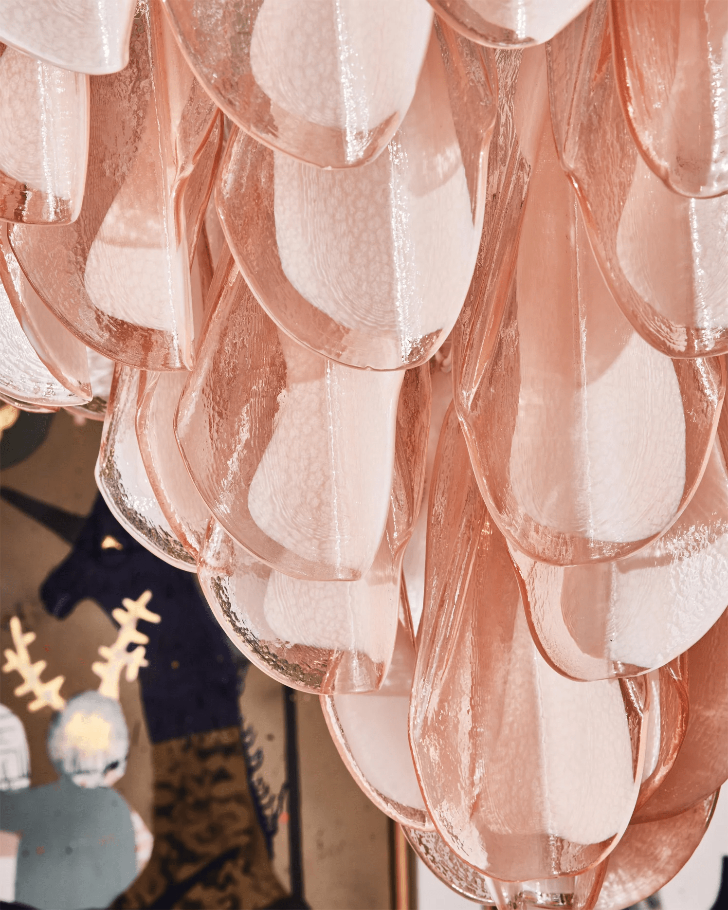 Aurora Chandelier Amber Murano Glass Oval Drops Layered - Neutralighting