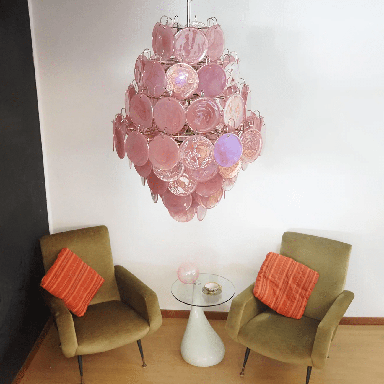 Aurora Chandelier Pink Murano Glass Handblown Discs - Neutralighting