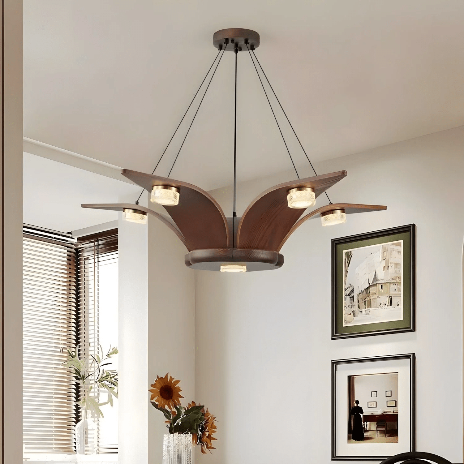Lustra Kronleuchter Walnussholz Kristall Skulptur-Letslighting