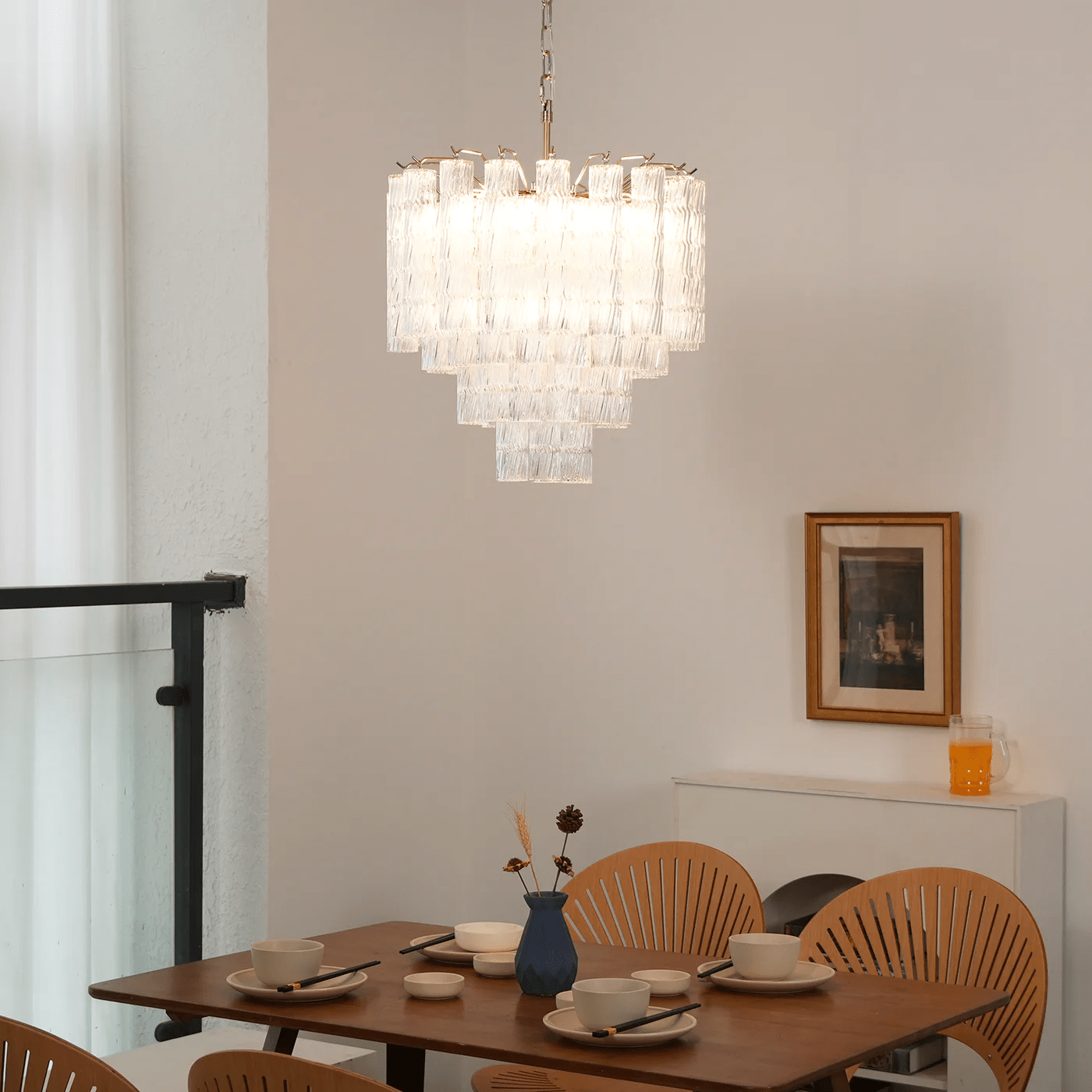 Aurora Chandelier Murano Glass Tiered Cascading Waves - Neutralighting