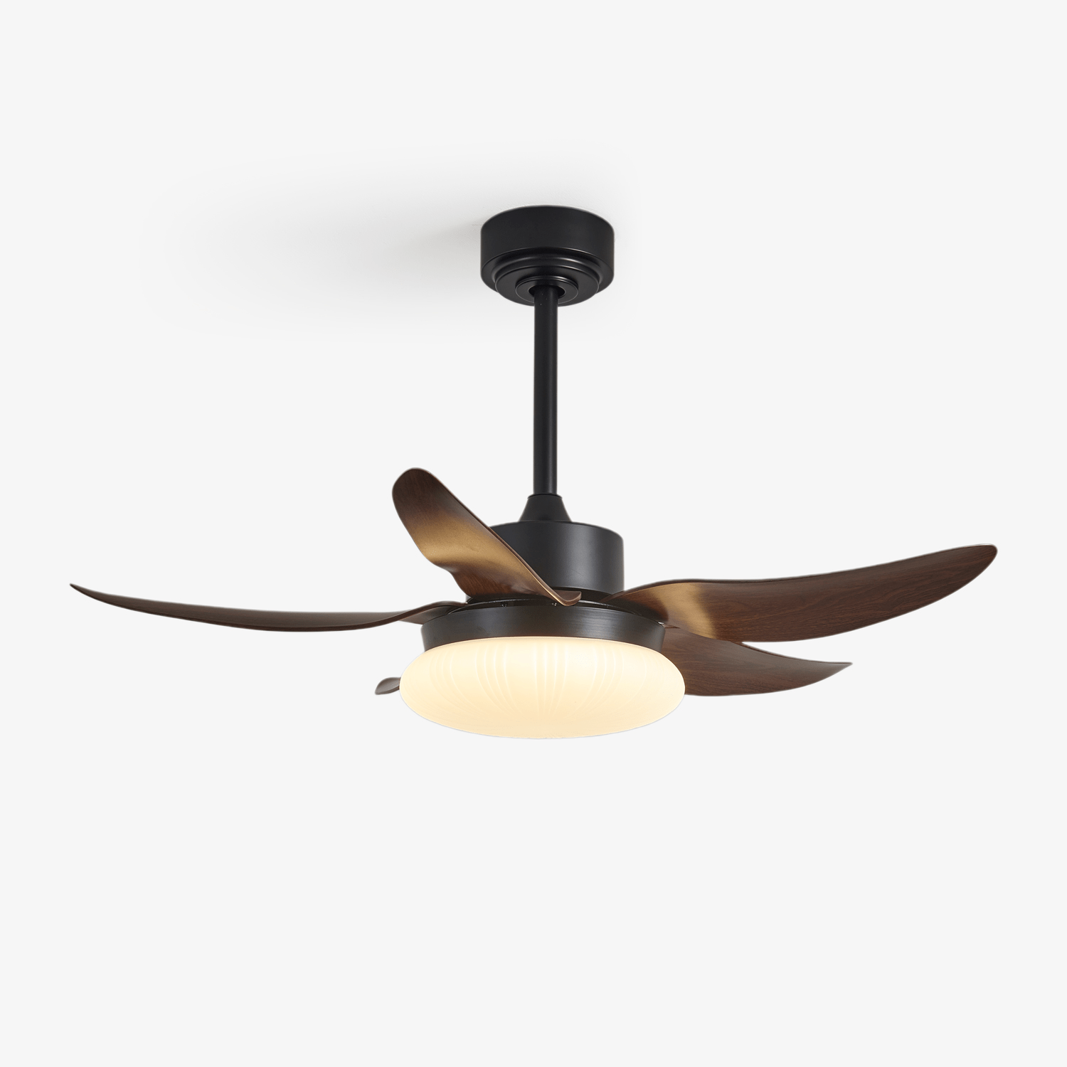Zerith Moderner Holz-Deckenventilator mit Walnussflügeln und weißem Lampenschirm
