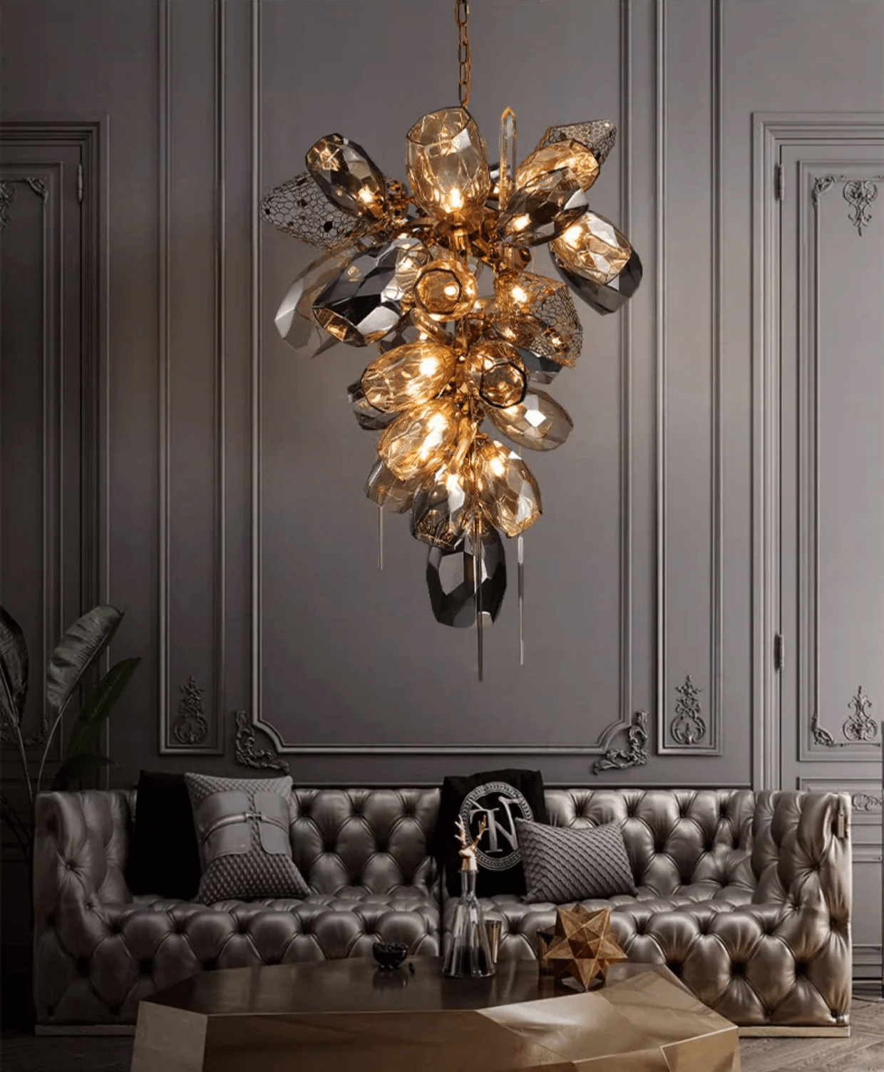 Aurora Chandelier Modern Glass Crystal Smoked Cluster - Neutralighting
