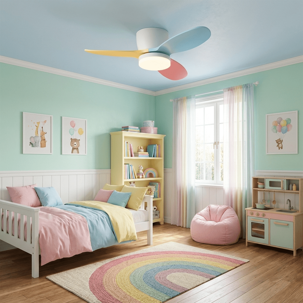 Milo Blütenblatt Deckenventilator mit Licht in Weiß, an der Decke montiert