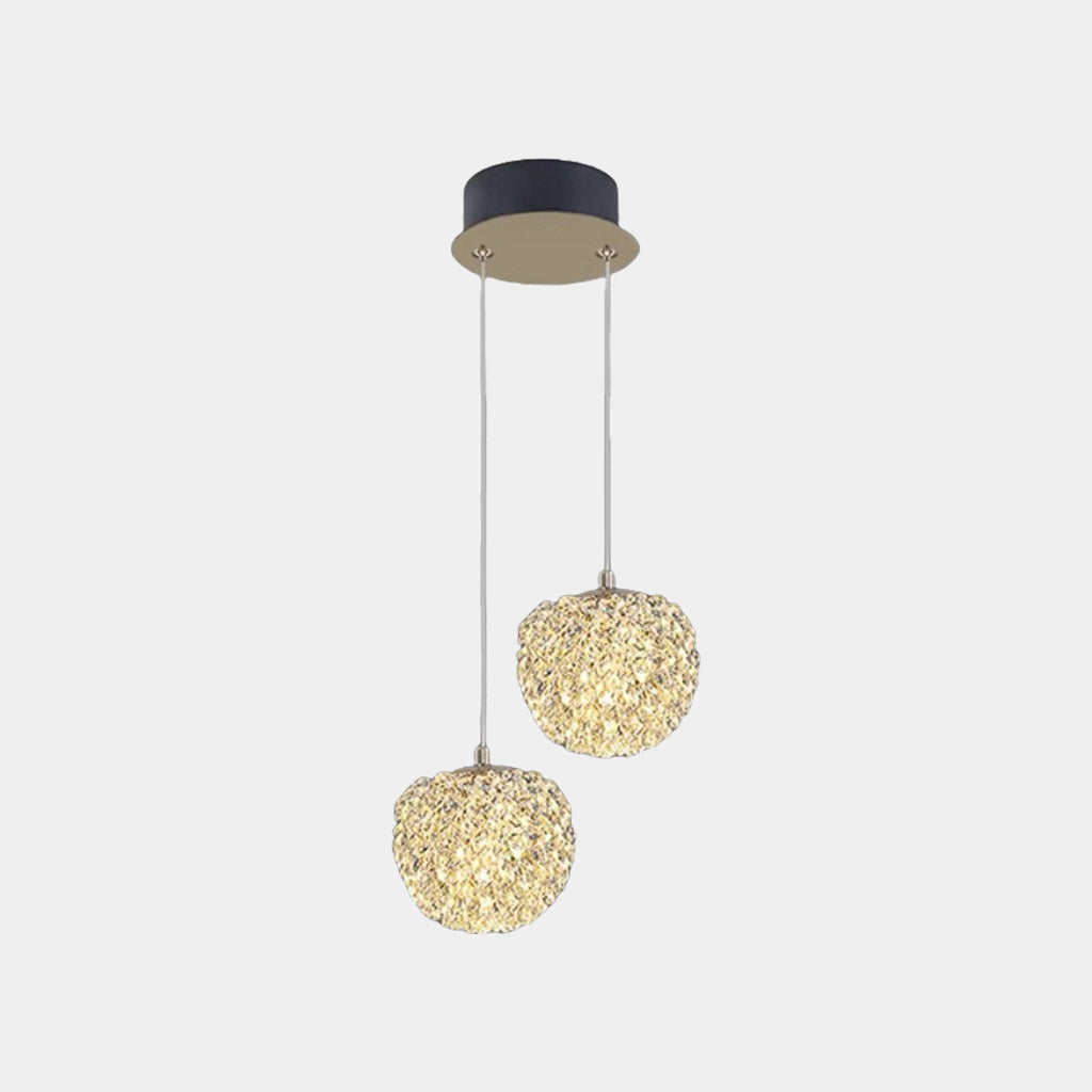 Pendelleuchte, klein, klare Kristallkugel, Blumenmuster, Gold