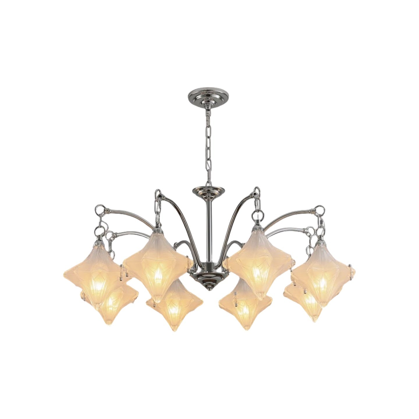 Art Deco Stern Kronleuchter Milchglas, zeitloses Design