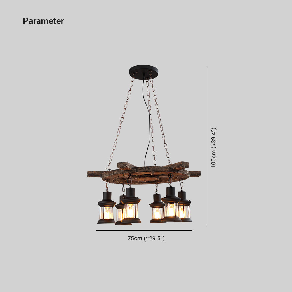 Epoch Retro Ruder Pendelleuchte, 6 Köpfe, Wohnzimmer Holz Glas
