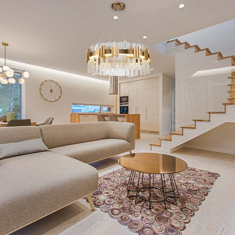 Kristy Mid Century Eisen & Glas Kronleuchter Kreis