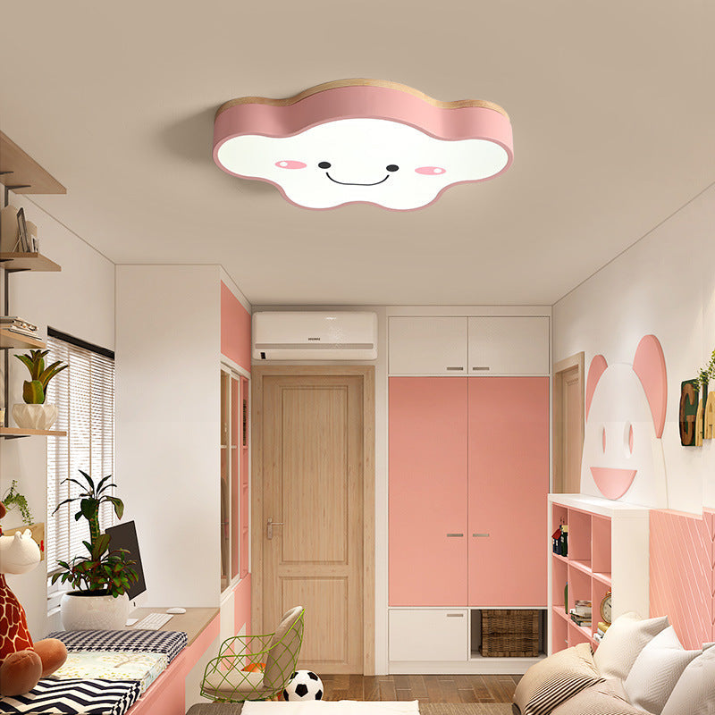 Aria Modern LED Deckenleuchte Dimmbar Kinderzimmer Wolke Weiß Holz