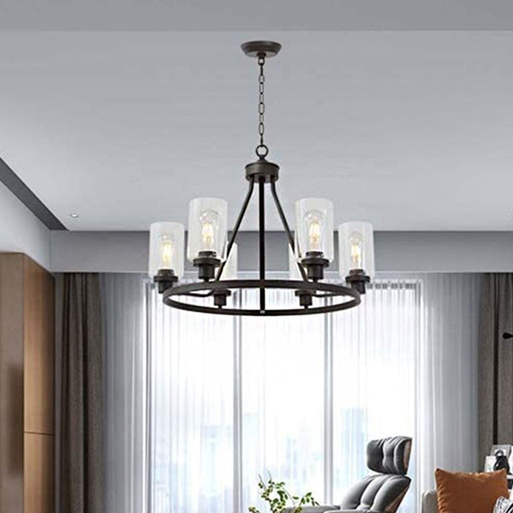 Silva Industriell Rund Metall/Glas Kronleuchter Schwarz Wohnzimmer