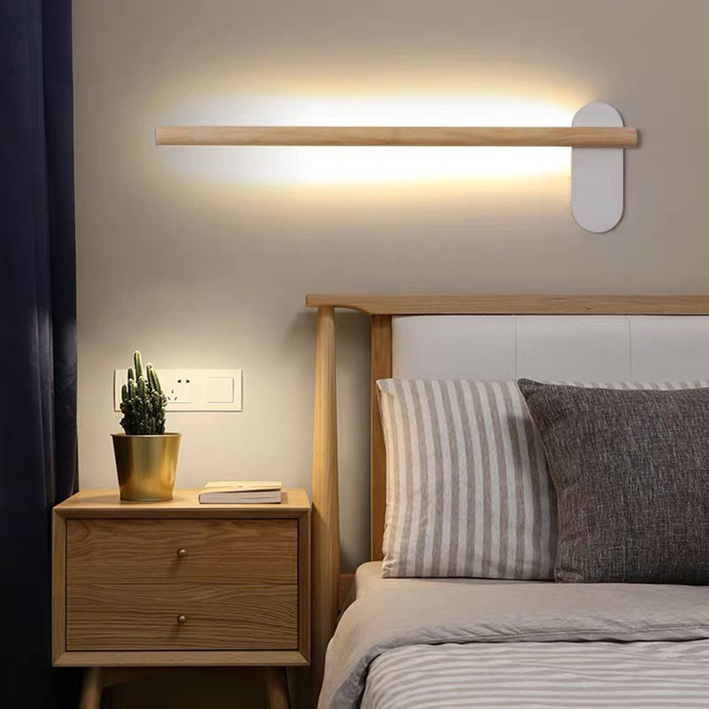 Muto Moderne Lineare LED Wandleuchte Holz Schlaf/Wohnzimmer Holz Größen 40cm 50cm 60cm