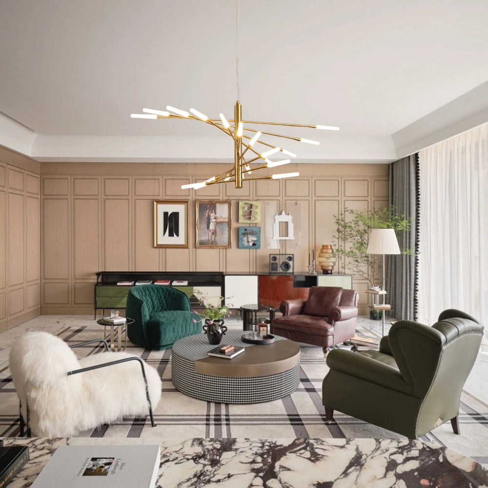 Arisha Kronleuchter Rotierendes Feuerwerk Schwarz/Gold Wohnzimmer/Kunstgalerie