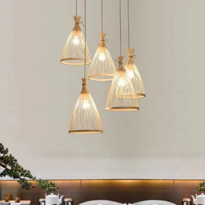 Muto Boho Natürliche Bambus Rattan Pendelleuchte für Esszimmer, Schlafzimmer