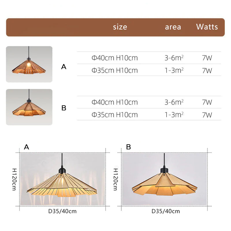 Arisha Design LED Pendelleuchte Gelb/Braun Ess/Schlaf/Wohnzimmer Innenbereich Holz&Metall Warmweiß