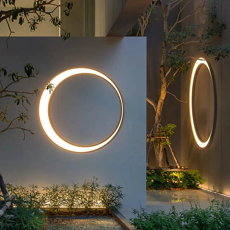 Ray Modern Ring Wasserdichte Wandleuchte Schwarz-Weiß Garten/Außenbereich