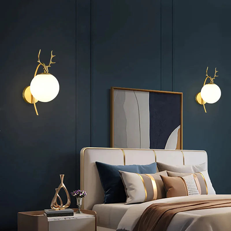 Valentina Vintage LED Wandleuchten Kugel Gold/Schwarz Innen Metall Glas