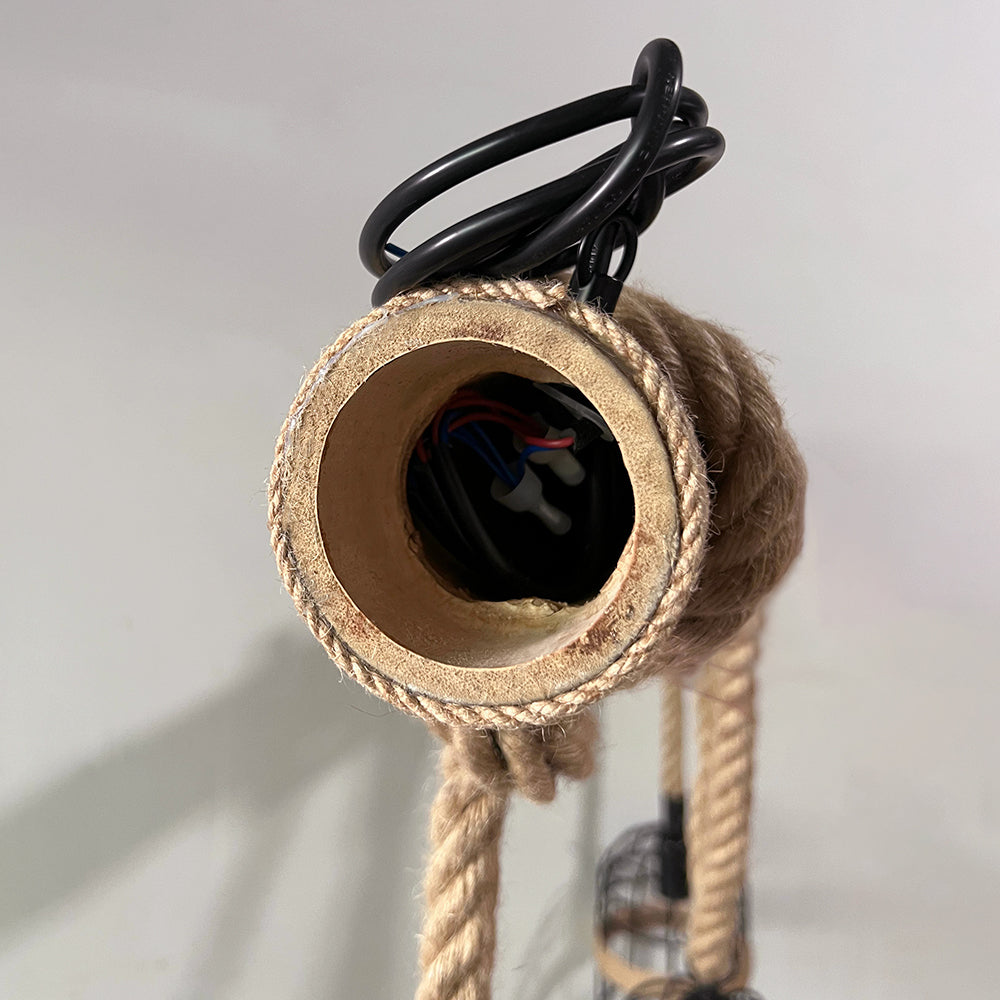 Epoch Vintage Pendelleuchte Zylinder Esstisch, Hanfseil Holz