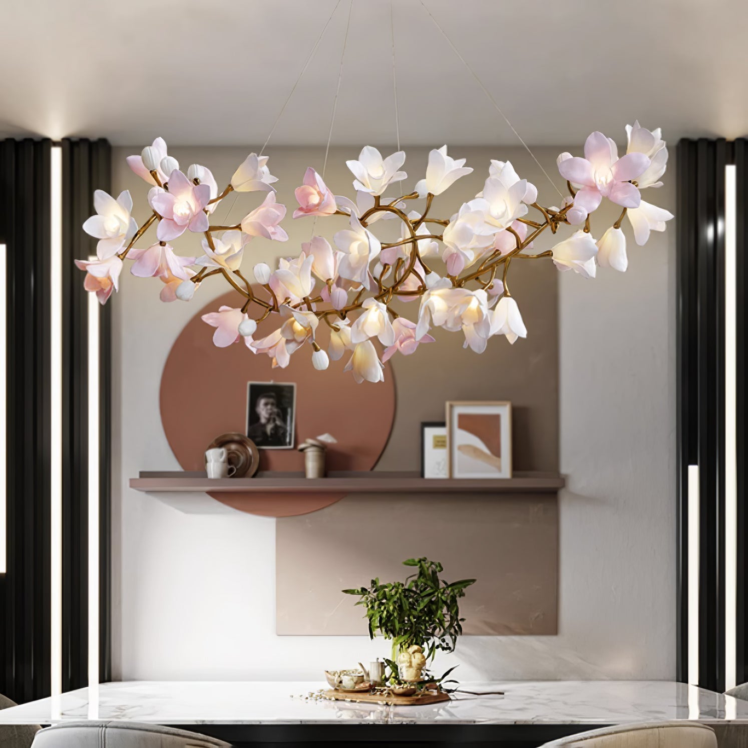 Lustra Kronleuchter Messing Keramik Blüte-Letslighting