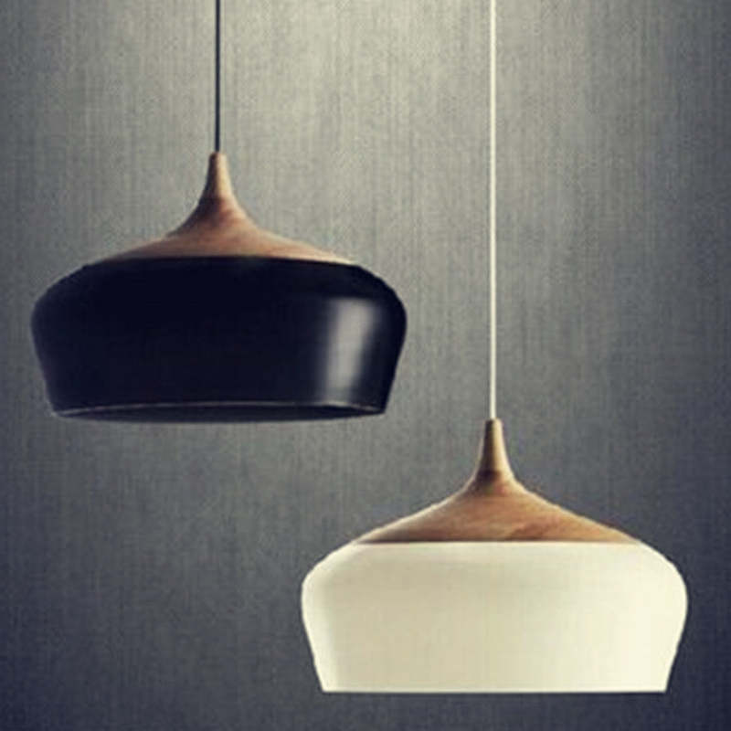 Arisha Modern Pendelleuchte Schale, Weiß/Schwarz, Esszimmer, Metall Holz-Letslighting