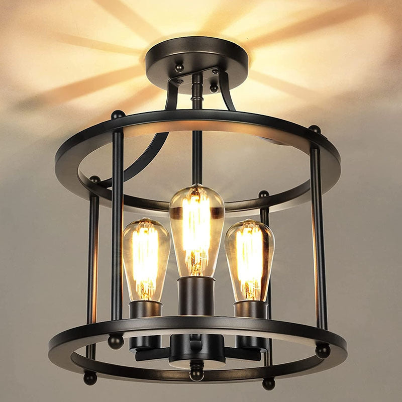 Silva Vintage LED Deckenleuchte Halbfertig Schwarz Wohn/Schlafzimmer Metall&Glas 4-flammig