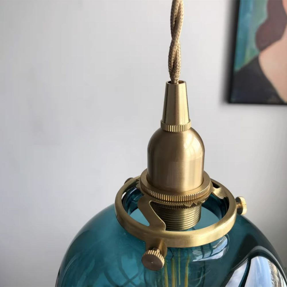 Valentina Retro Oval Glas/Metall Pendelleuchte, Grün/Klar/Schwarz Wohnzimmer