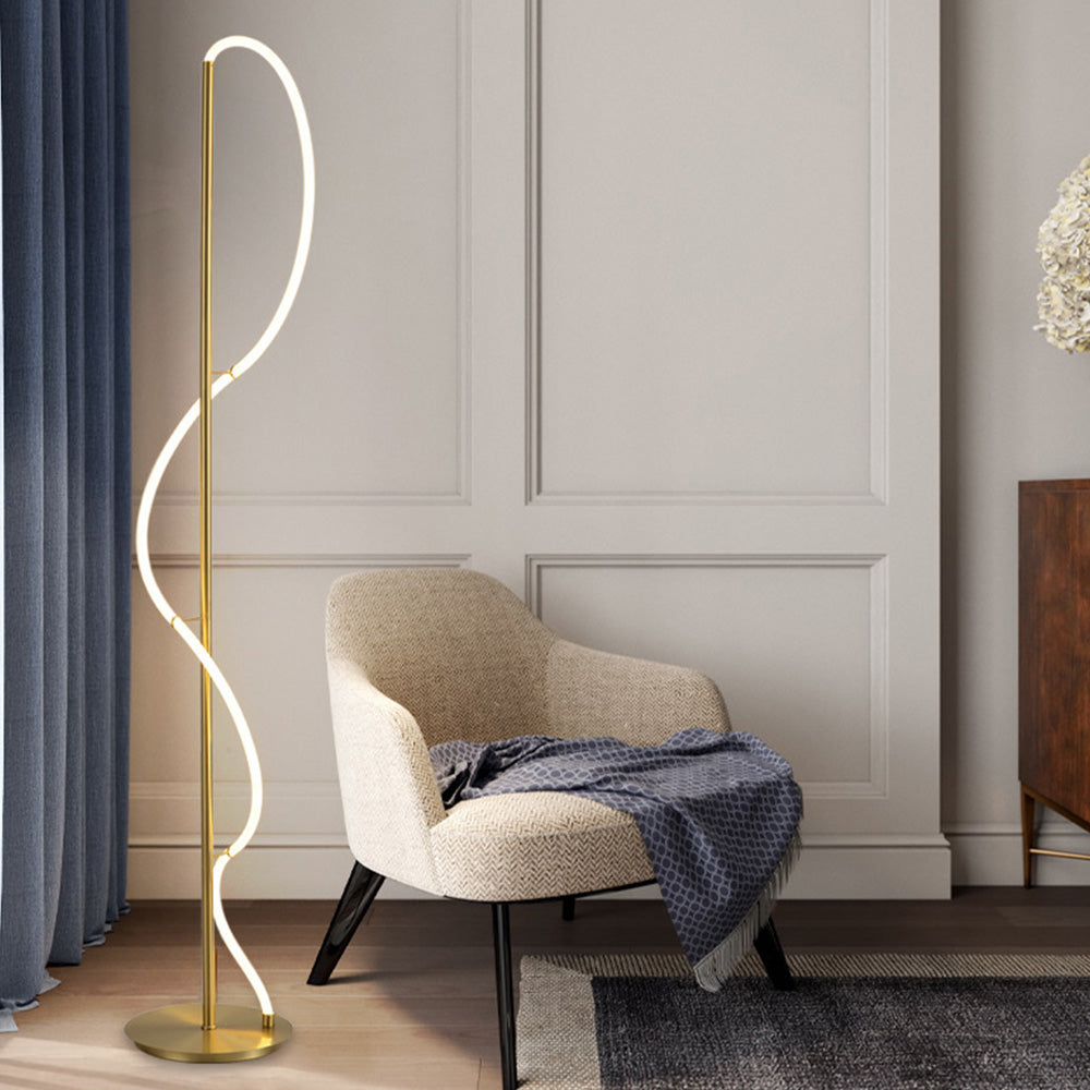 Arisha Design LED Stehlampe&Tischlampe Weiß&Gold Schlaf/Wohnzimmer Messing