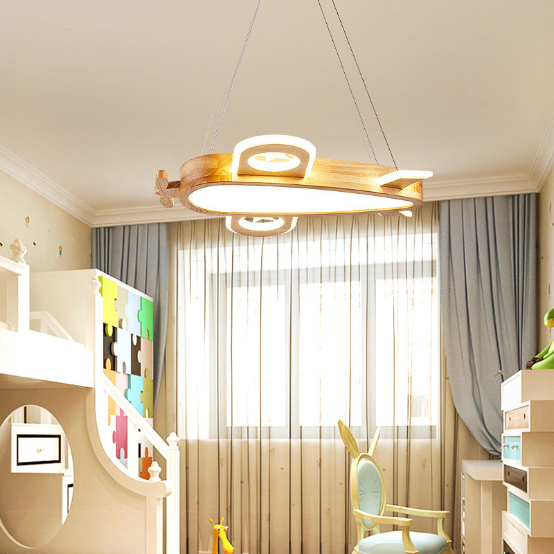 Aria Modern Pendelleuchte Flugzeugförmige Kinderzimmer, Gold, Holz Acryl