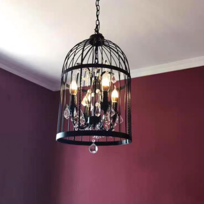 Kristy Retro LED Pendelleuchte Vogelkäfig Schwarz/Rost Wohn/Schlafzimmer Metall&Kristall 4/8/12-Flammig