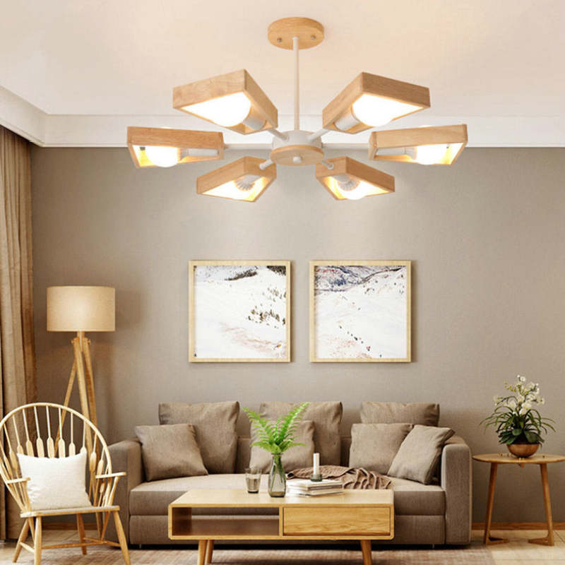 Muto Holz PendelleuchtenKronleuchter 3/5/6/8 Lichter für Schlafzimmer, Wohnzimmer