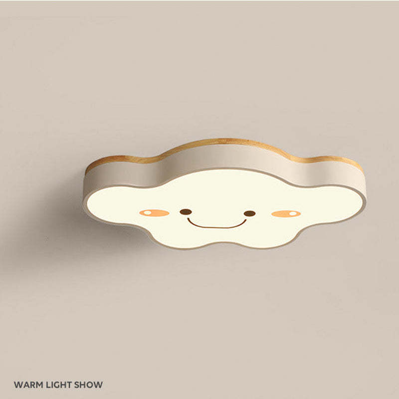 Aria Modern LED Deckenleuchte Dimmbar Kinderzimmer Wolke Weiß Holz