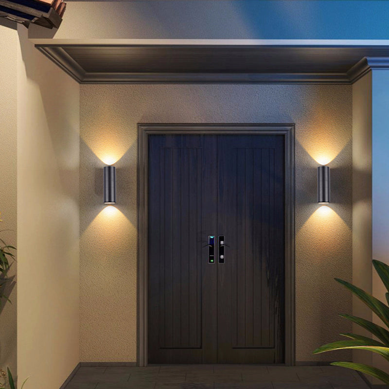 Ray Modern LED Wandleuchte Doppelkopf Zylinder Schwarz Außen Metall/Glas