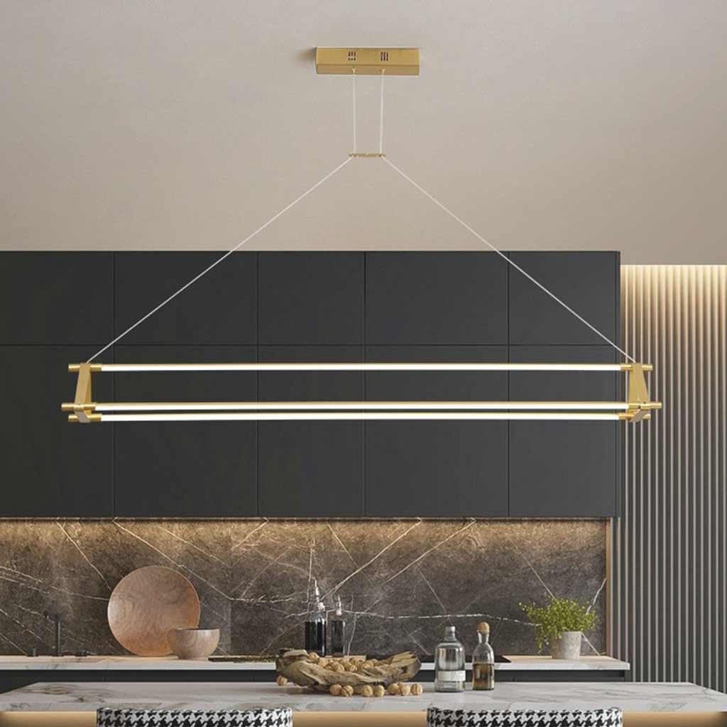 Lineare LED-Pendelleuchte aus Messing in Gold