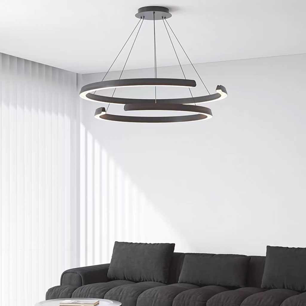 Schwarzer Multi-Ring C-Form LED-Kronleuchter in modernem Design