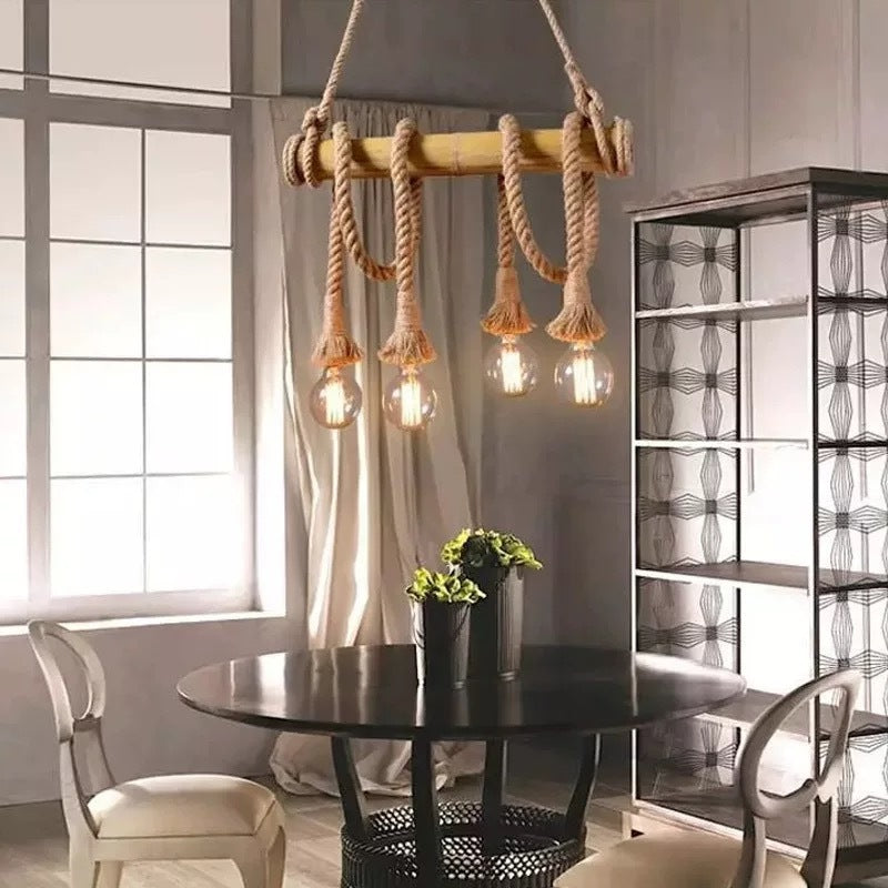 Silva Vintage LED Pendelleuchte Landhaus/Wohnzimmer Holz/Seil Glas