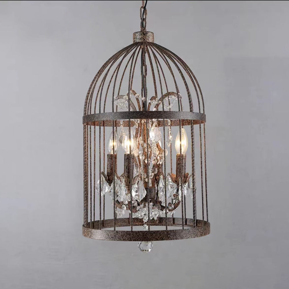 Kristy Retro LED Pendelleuchte Vogelkäfig Schwarz/Rost Wohn/Schlafzimmer Metall&Kristall 4/8/12-Flammig