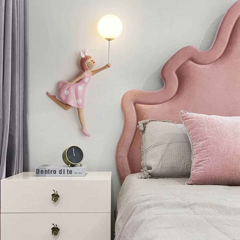Aria Modern Ballon/Mädchen Form Acryl Rosa Wandleuchte, Wohnzimmer