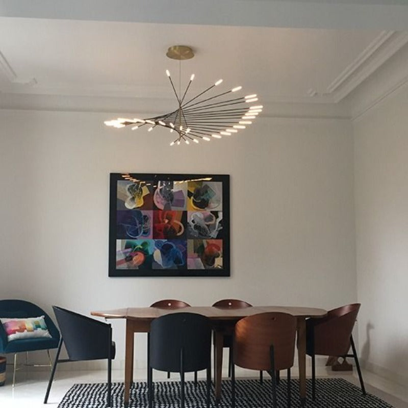 Arisha Kronleuchter Rotierendes Feuerwerk Schwarz/Gold Wohnzimmer/Kunstgalerie