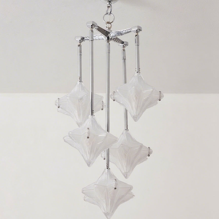Art Deco Stern Kronleuchter Milchglas, für Räume von 15-30 m²