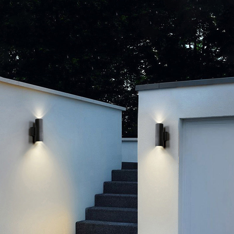 Ray Modern LED Wandleuchte Doppelkopf Zylinder Schwarz Außen Metall/Glas