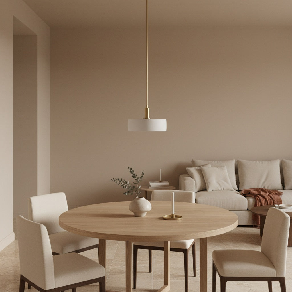 Elfenbein-Porzellan-Pendelleuchte, in einem modernen Interieur