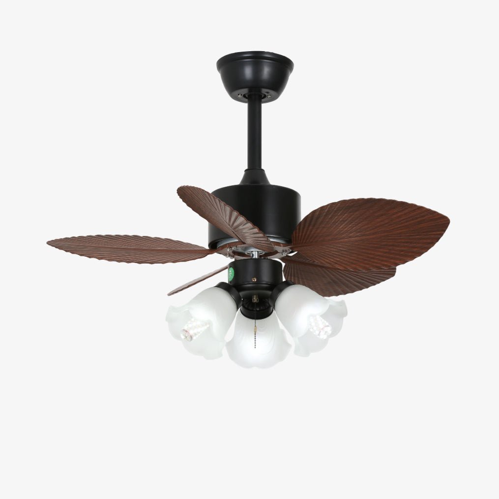 Florence Vintage Holz-Deckenventilator mit Beleuchtung, der einen Raum beleuchtet