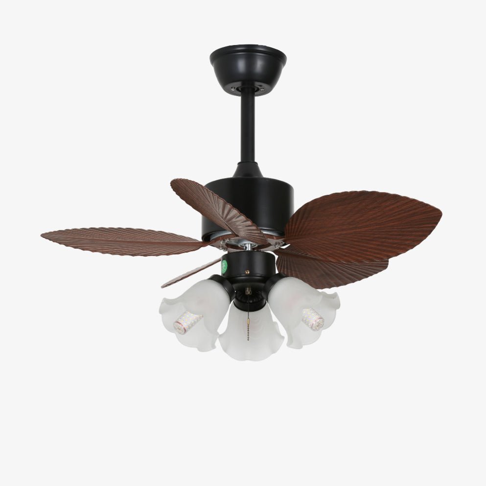 Florence Vintage Holz-Deckenventilator mit Beleuchtung in schwarzer Ausführung