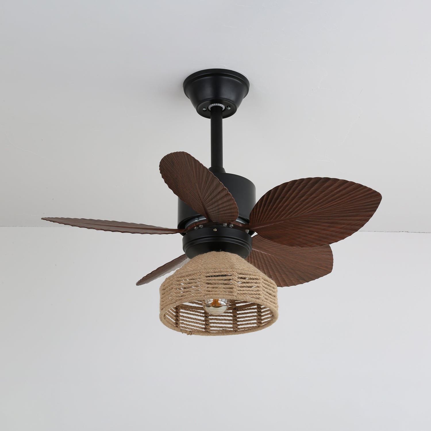 Abmessungen der Rivora tropischen Rattan-Deckenventilatorleuchte (Ø 76cm x H 35cm)