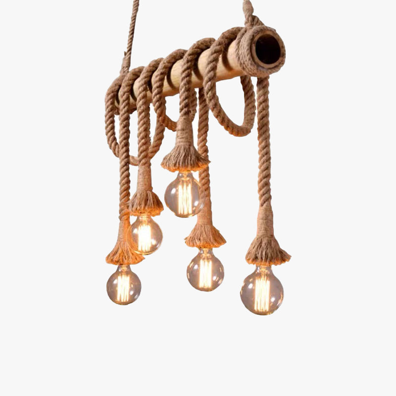 Silva Vintage LED Pendelleuchte Landhaus/Wohnzimmer Holz/Seil Glas