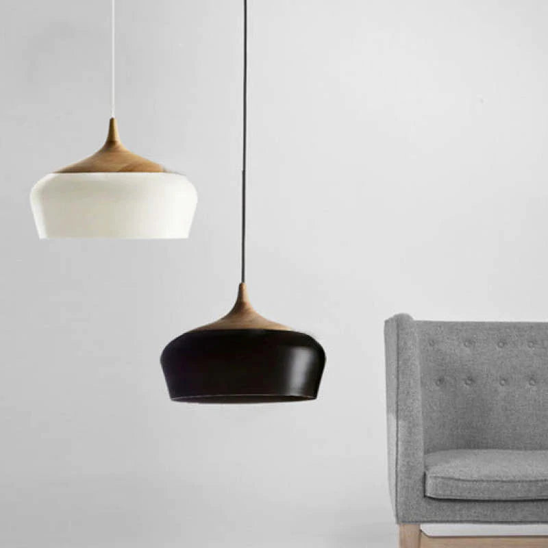 Arisha Modern Pendelleuchte Schale, Weiß/Schwarz, Esszimmer, Metall Holz-Letslighting