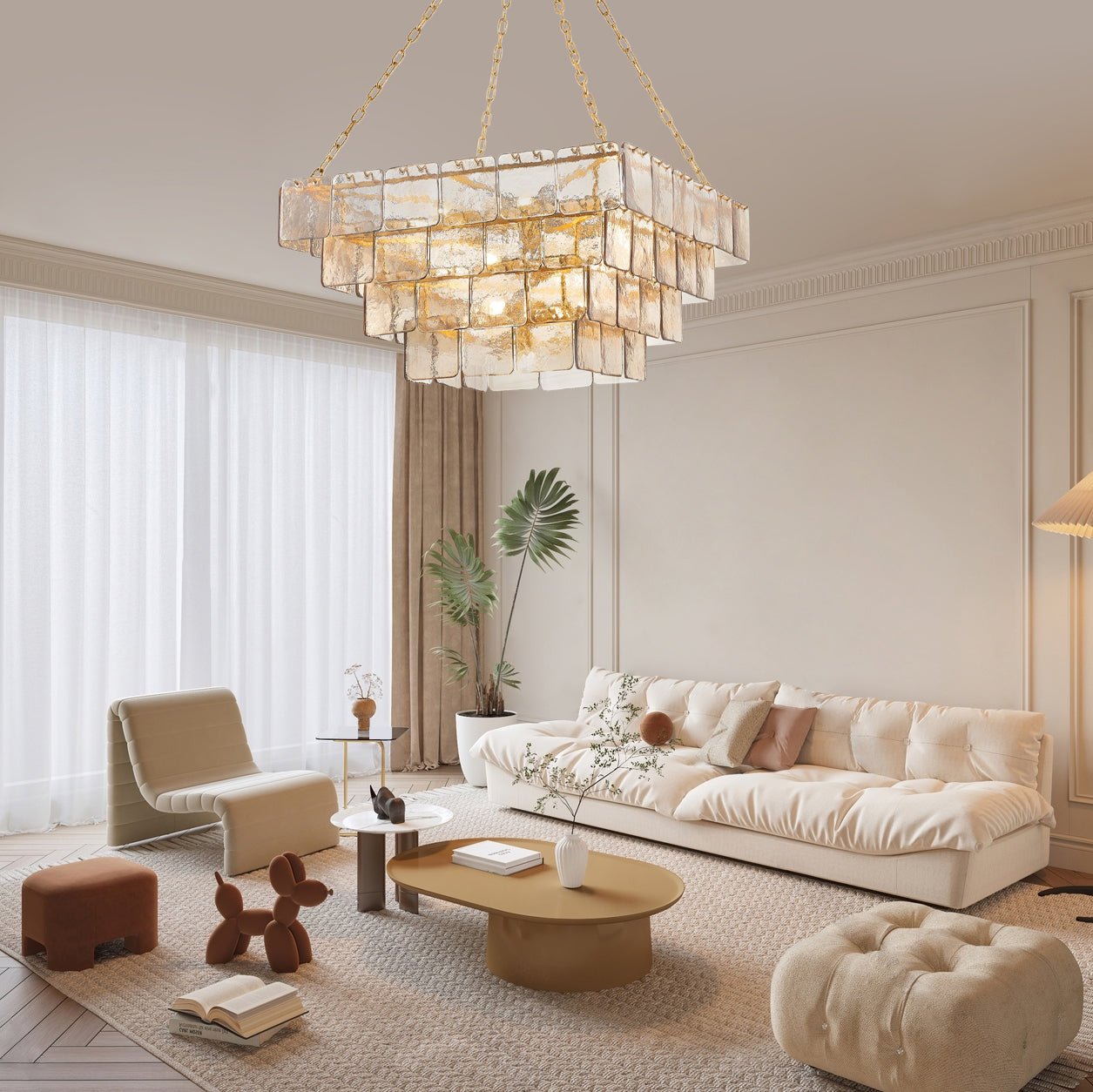 Aurora Chandelier Chain Champagne Piastre Glass Tiered - Neutralighting