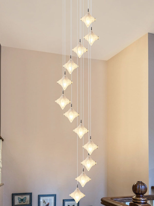 Art Deco Sterntreppe Pendelleuchte - Milchglas Hängeleuchte - Astris Altair