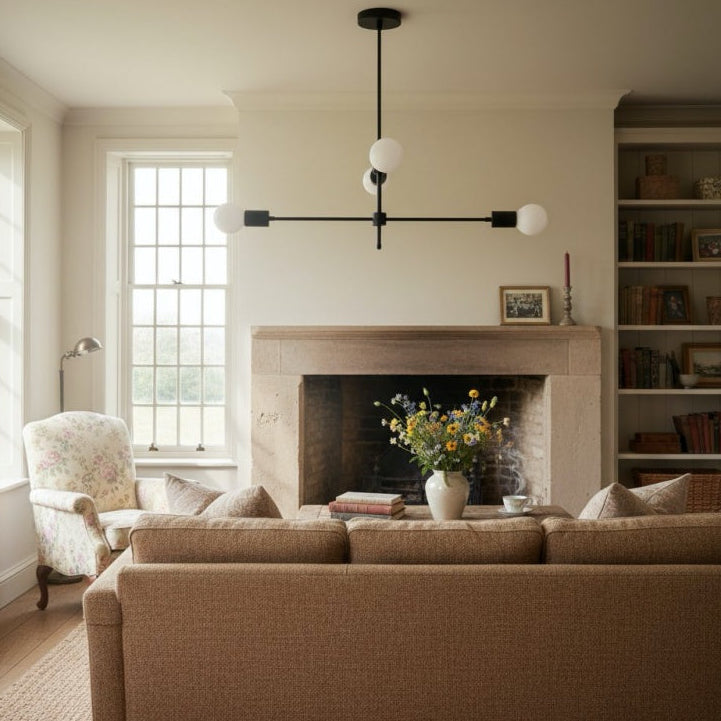 Moderner Kronleuchter Mobilux Line in Schwarz und Messing