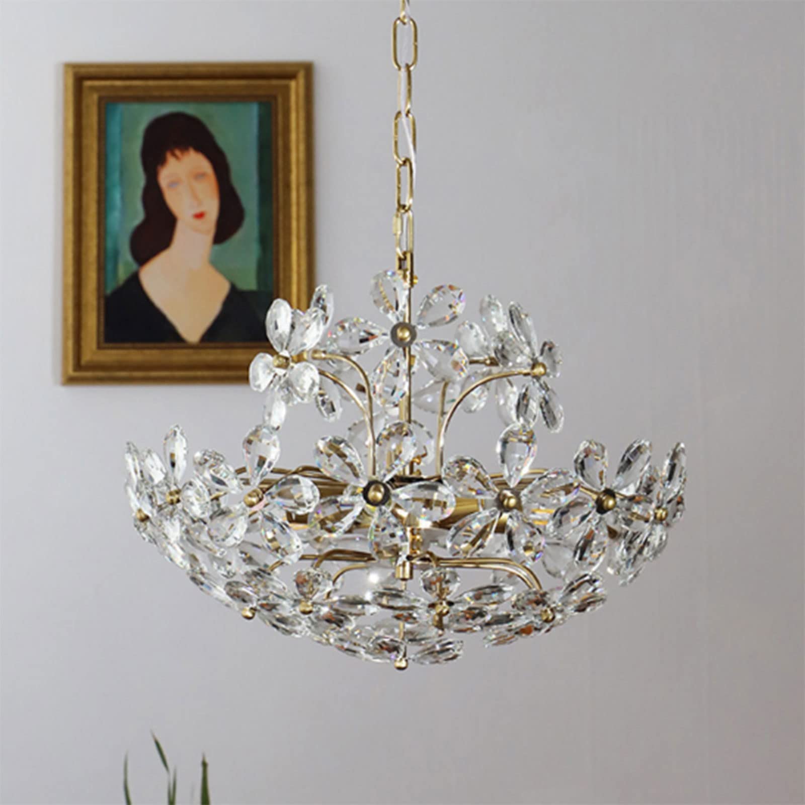 Arisha Retro Vintage Gold Blume Kristall Pendelleuchte Wohnzimmer
